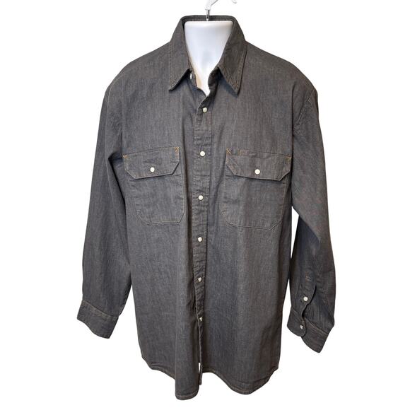 UniFirst Pearl Snap Western Long Sleeve Denim Mens Shirt Size L Cowboy Workwear - Picture 2 of 7